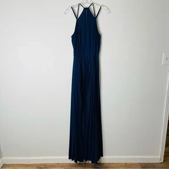 ASOS blue navy pleated tank cross wedding evening stretchy maxi dress 6 - Picture 9 of 9